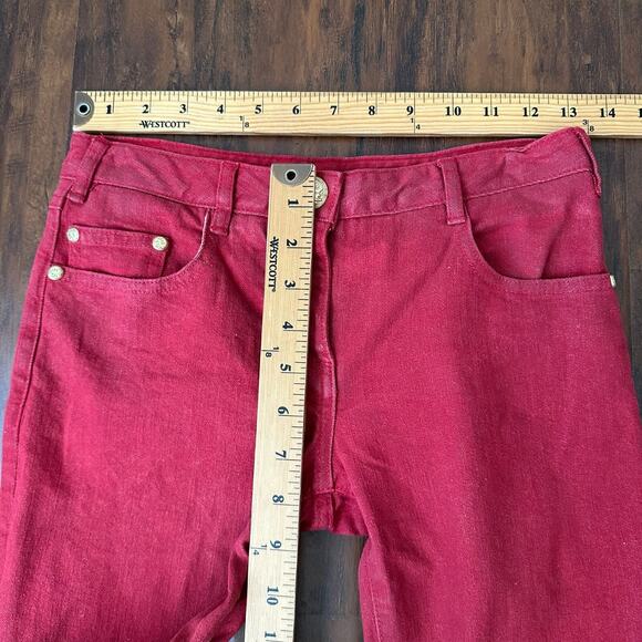 BALMAIN Skinny Jeans Red Low Rise Ankle Zip Stretch Hipster - Picture 14 of 16